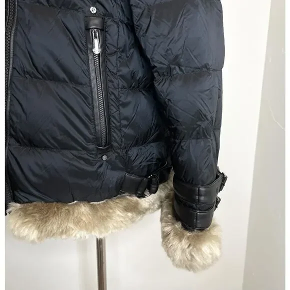 Alp N Rock Duck Down Puffer Coat Faux Fur Womens Large Black Long Buckles Jacket - Picture 5 of 13